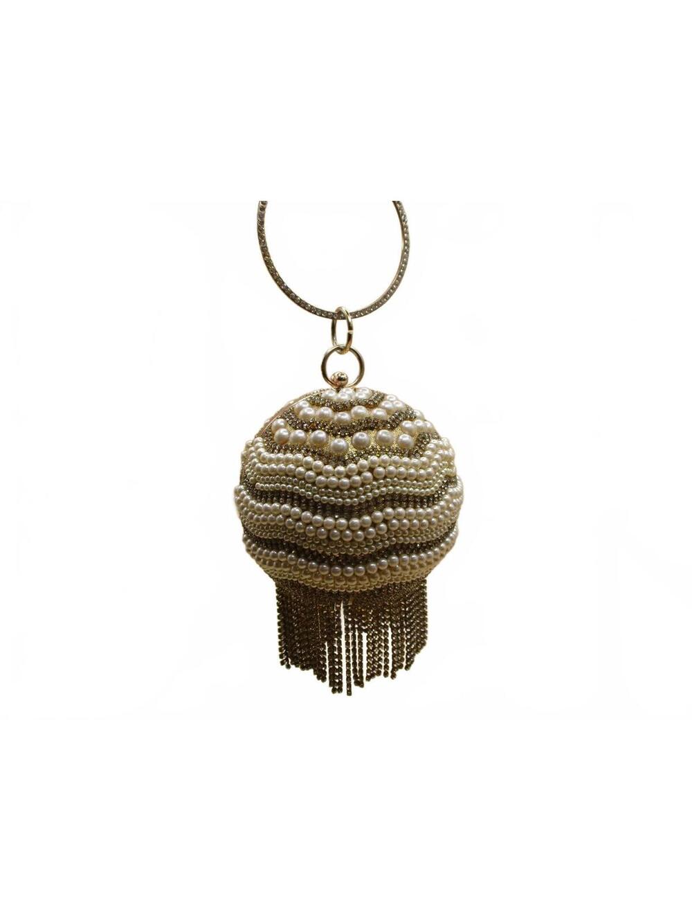 Vintage Pearl Cage Spherical Evening Bag Tassel Fringe Clutch Flawed